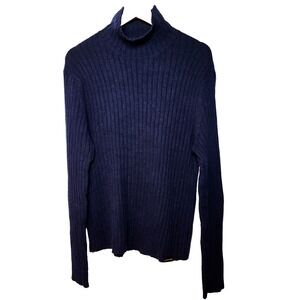 Abercrombie & Fitch VTG Navy Ribbed Fishermans Turtleneck Wool/Cotton Size Large